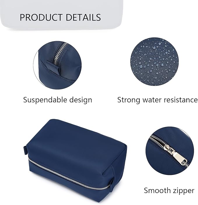 Organizer Bag Lightweight Cosmetic Bag with Ring Clasp Perfect Travel Makeup Bag for Women nylon Stand Up Design (Navy Blue/Nylon)