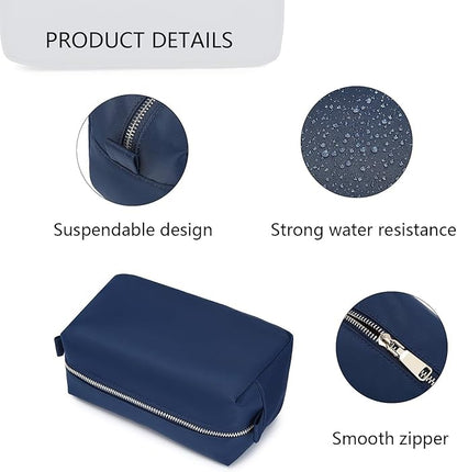 Organizer Bag Lightweight Cosmetic Bag with Ring Clasp Perfect Travel Makeup Bag for Women nylon Stand Up Design (Navy Blue/Nylon)