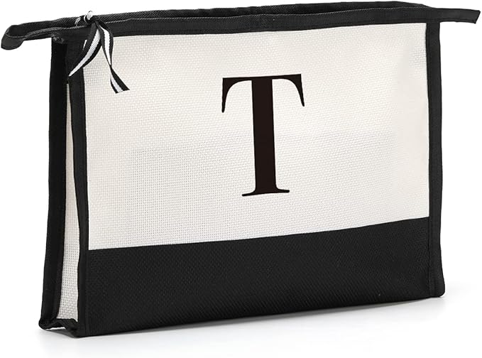 Monogrammed for Women Initial bridesmaid gifts, Personalized monogram Monogram Cosmetic Bag,Travel Makeup Bag Suitable for Wedding weekend Beach Gift for Women Teachers Friends.Pure letters T