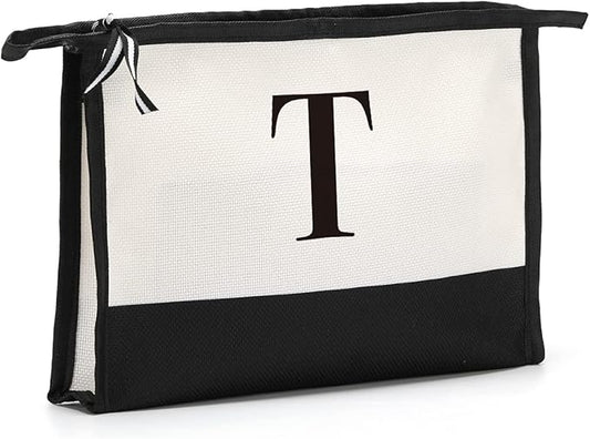 Monogrammed for Women Initial bridesmaid gifts, Personalized monogram Monogram Cosmetic Bag,Travel Makeup Bag Suitable for Wedding weekend Beach Gift for Women Teachers Friends.Pure letters T