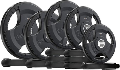 SPART Weight Plate 2-Inch Rubber Coated Olympic Grip Plate for Barbell,Solid Cast Iron Weight Plates in Pairs or Single for Strength Training,Weightlifting,Crossfit,Home Gym(5LB/10LB/25LB/35LB/45LB)
