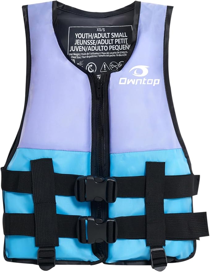 Owntop Kids and Adult Swim Jackets 50 to 125 lbs Dual Buckles, Zipper and Crotch Strap Ski Vest Lightweight PFD Perfect for Kayaking, Fishing, Paddle Board