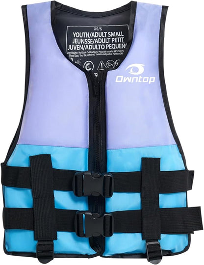 Owntop Kids and Adult Swim Jackets 50 to 125 lbs Dual Buckles, Zipper and Crotch Strap Ski Vest Lightweight PFD Perfect for Kayaking, Fishing, Paddle Board