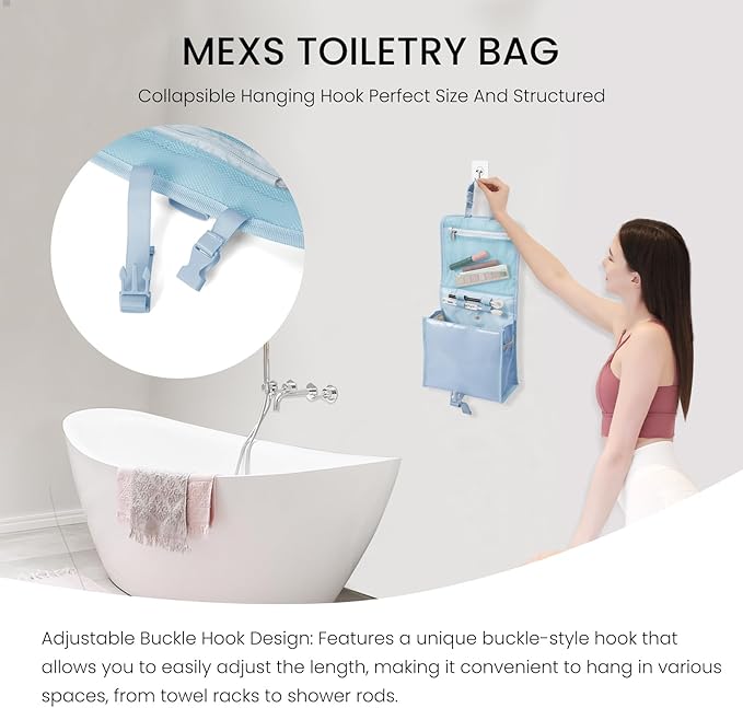 Travel Toiletry Bag for Women with Collapsible Hanging Hook, Portable Water-resistant Makeup Cosmetic Bag Organizer with Handle for Bathroom, Travel, Shorter Trips, Gym, Camping, Gifts for Women