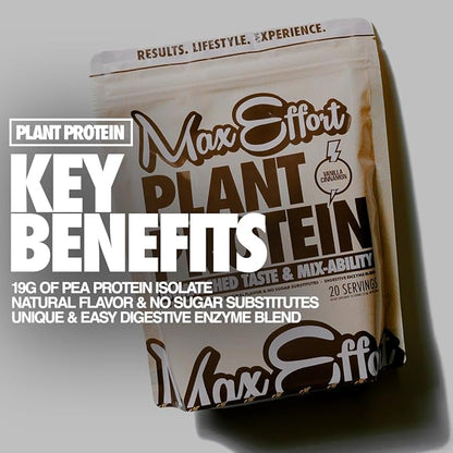 MAX EFFORT Plant Protein Powder, 17 G Pea Protein, Plant Based, Gluten Free, Low Carb, Protein Shake or Smoothie Mix, Meal Replacement, No Whey, No Sugar Substitutes, Vanilla Cinnamon, 20 Srvg