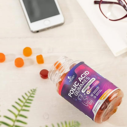 Folic Acid Gummies for Women 785 mcg, Essential Prenatal Vitamins for Mom & Baby, Vegan Folic Supplement Gummy, Vitamin B9 Chewable Extra Strength Folate, Before During After Pregnancy - 60 Gummies