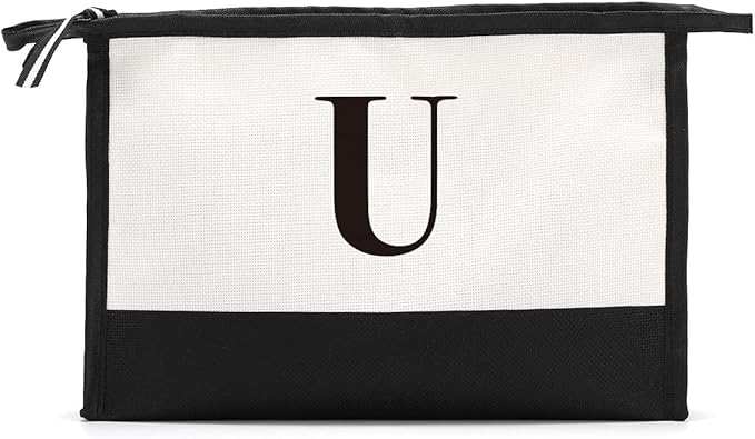 Monogrammed Cosmetic Bag, Women's Travel Makeup Bag, Personalized Initials, Black, 11" x 7" x 2.1"
