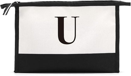 Monogrammed Cosmetic Bag, Women's Travel Makeup Bag, Personalized Initials, Black, 11" x 7" x 2.1"