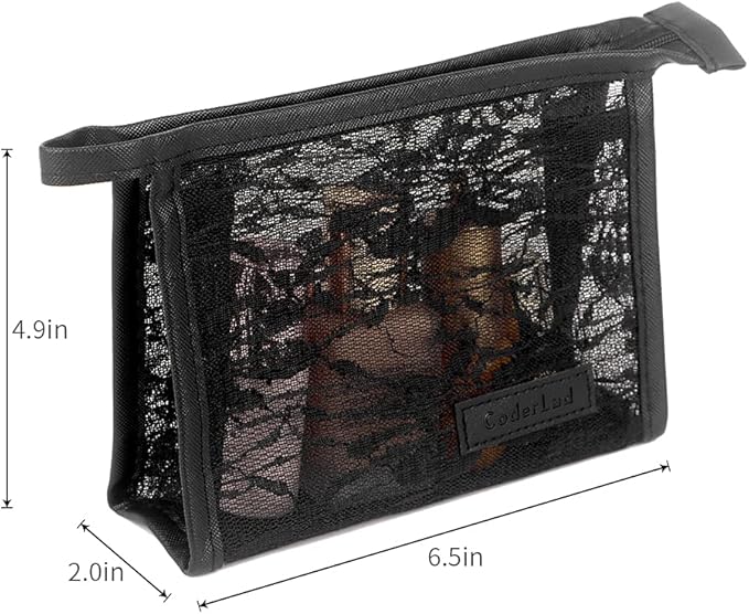 fashion portable cosmetic bag,Visible large capacity Nylon storage bag, for Business Travel bath, Unisex (black 3pcs set) (purpose made Lace Mesh triangular zippered cosmetic bag)