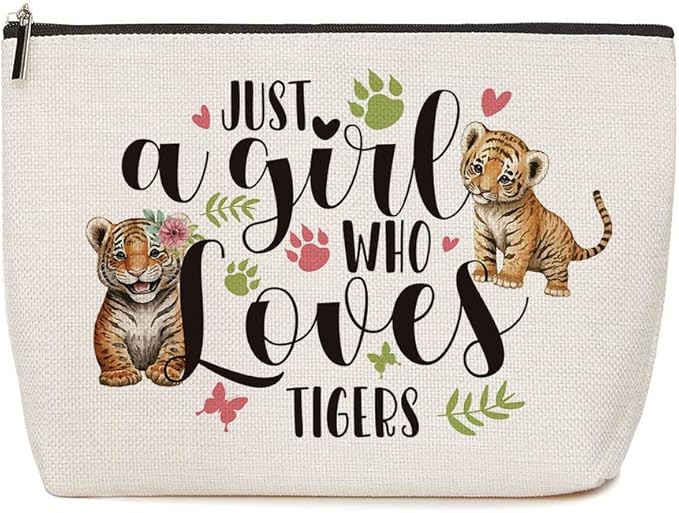 Just A Girl Who Loves Tigers Makeup Bag Tiger Lover Gift for Women Girls Animal Lover Gifts Birthday Christmas Graduation Gifts for Her Best Friend Sister Niece Coworker Teacher