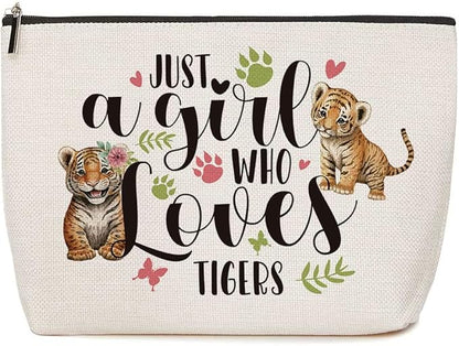 Just A Girl Who Loves Tigers Makeup Bag Tiger Lover Gift for Women Girls Animal Lover Gifts Birthday Christmas Graduation Gifts for Her Best Friend Sister Niece Coworker Teacher