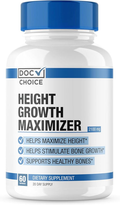 Doc Certfied | Height Growth Supplement | Natural Maximizer to Grow Taller & Initiate Bone Growth for Teens, Kids & Adults | Clinically Tested Ingredients That Work | 8 Powerful Ingredients - 60 Caps