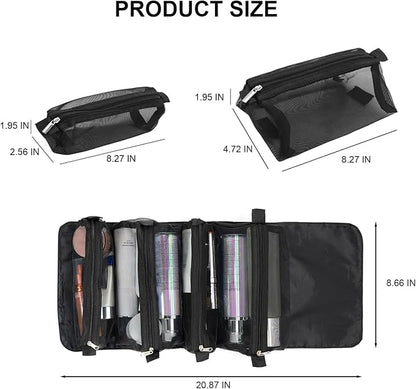 Roll Up Makeup Bag, Hanging Toiletry Bag, 4 in 1 Detachable Cosmetic Bag, 4 Removable Storage Bags, Travel Makeup Organizer Bags for Women Men(Black)