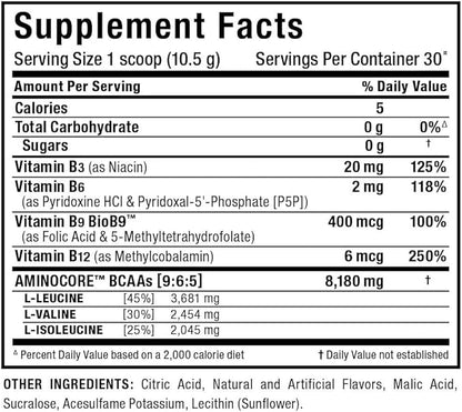 ALLMAX Nutrition AMINOCORE BCAA Powder, 8.18 Grams of Amino Acids, Intra and Post Workout Recovery Drink, Gluten Free, White Grape, 315 g