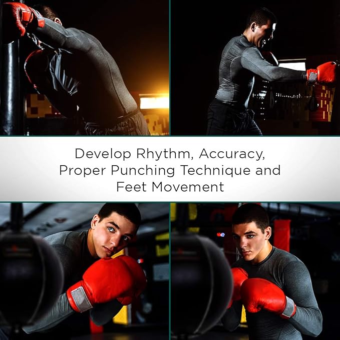 PRO IMPACT Genuine Leather Double End Boxing Punching Bag - Speed Striking & Dodge Training Ball for MMA, Muay Thai, Boxing, Gym Workout - Includes Cords & Hooks for Easy Setup