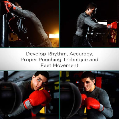 PRO IMPACT Genuine Leather Double End Boxing Punching Bag - Speed Striking & Dodge Training Ball for MMA, Muay Thai, Boxing, Gym Workout - Includes Cords & Hooks for Easy Setup