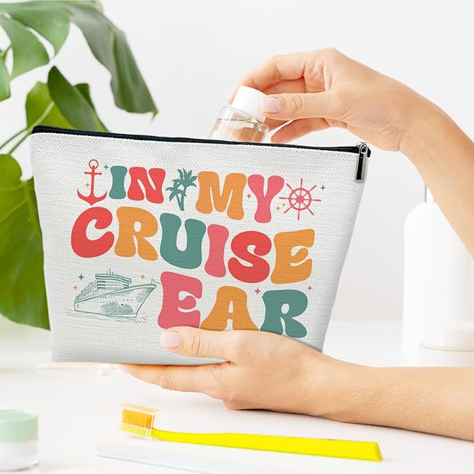 Cruise Makeup Bag, In My Cruise Era Ts Fans Canvas Travel Cosmetic Bag, Accessories Vacation Travel Organizer Zipper Pouch For Trip Ship, Gifts For Women