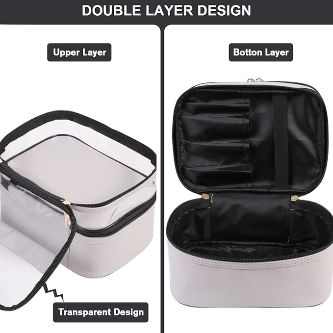 FITINI 3 Pieces Makeup Bags Double Layer Travel Large Cosmetic Cases Organizer Toiletry Bags Waterproof Small Zipper Pouch for Women Makeup Brush Storage Bag,Gray