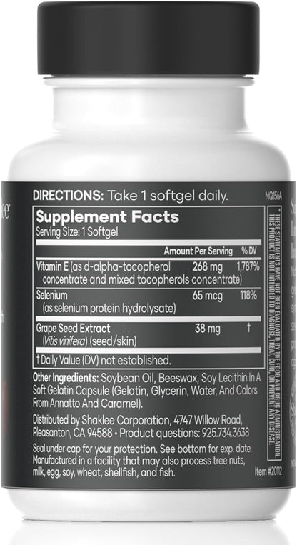Shaklee - Vitamin E: -Supports Heart, Brain, and Prostate Health -Neutralizing Damage Caused by Free Radicals Vita-E® 400 IU Tablets with Selenium and Grape Seed Extract - 90 Softgels