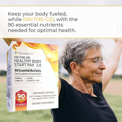 Youngevity On-The-Go Healthy Body Start Pak 2.0 - Includes Multi-Vitamins, Minerals, EFAs, & Amino Acids | 90 Essential Nutrients | 60-Day Supply