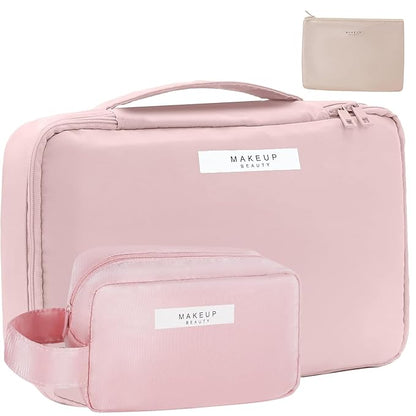 Travel Makeup Bag Cosmetic Bag Makeup Bag Toiletry bag for women and men (Pink-3pcs)