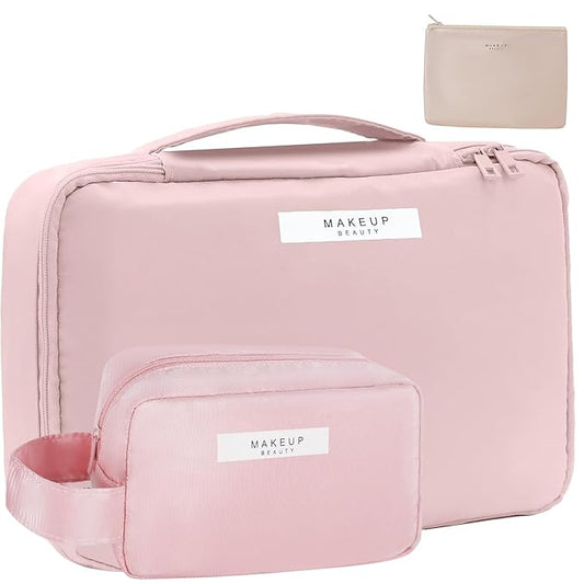 Travel Makeup Bag Cosmetic Bag Makeup Bag Toiletry bag for women and men (Pink-3pcs)