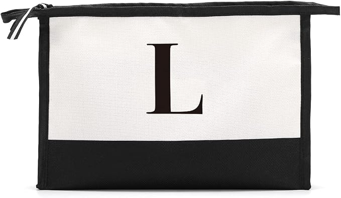 Monogrammed for Women Initial bridesmaid gifts, Personalized monogram Monogram Cosmetic Bag,Travel Makeup Bag Suitable for Wedding weekend Beach Gift for Women Teachers Friends.Pure letters L
