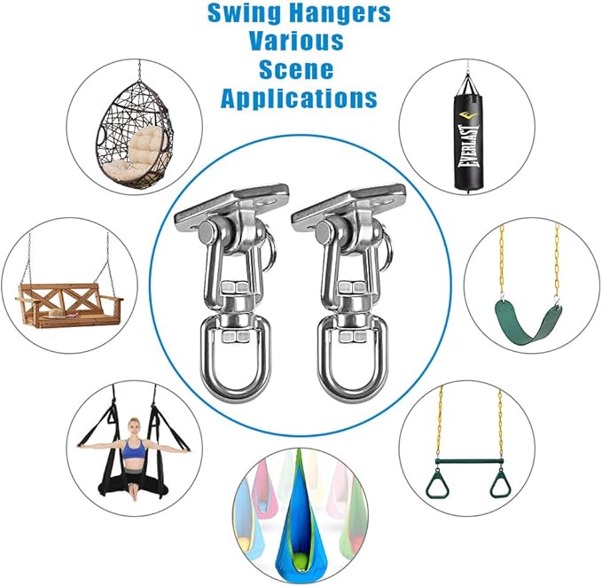 Hammock Chair Hanging Kit Swing, Ceiling Mount with 360 Swivel - Tree, Gym, or Rope Swing Set, 1000 LB Capacity