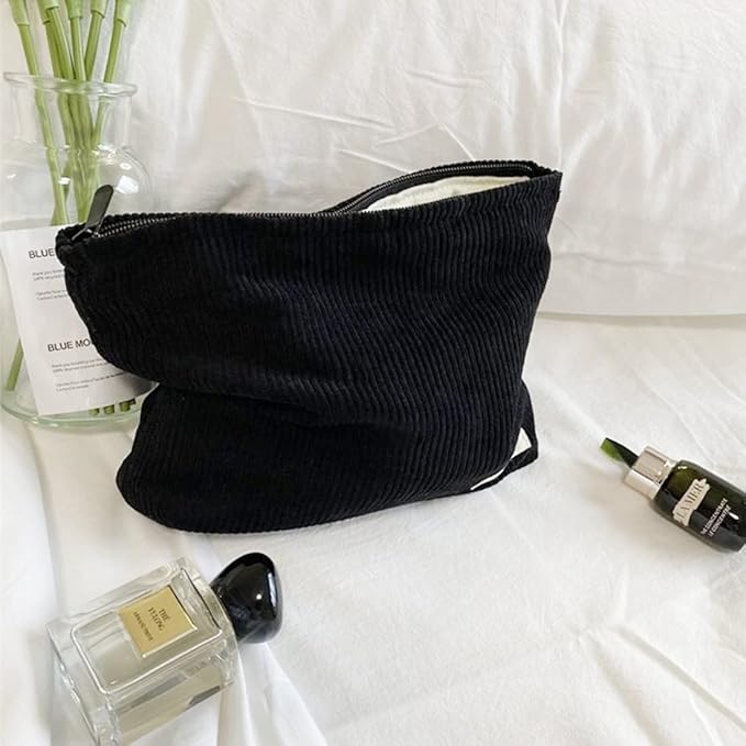 Cosmetic Bags for Women Makeup Bag Large Capacity Purse Travel Toiletries Zipper Storage Pouch Make up Brushes Organizer for Gifts (Corduroy, Black)