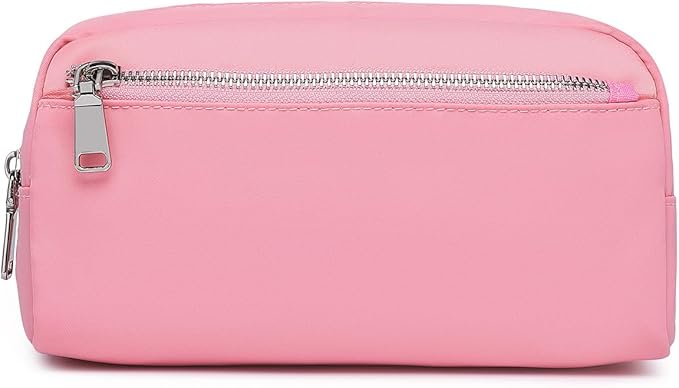 Nylon Female cosmetic bags Canvas toiletry bags Wash bags with large capacity Simple design (Nylon/Pink)