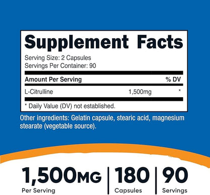Nutricost L-Citrulline 750mg, 180 Capsules (2 Bottles)