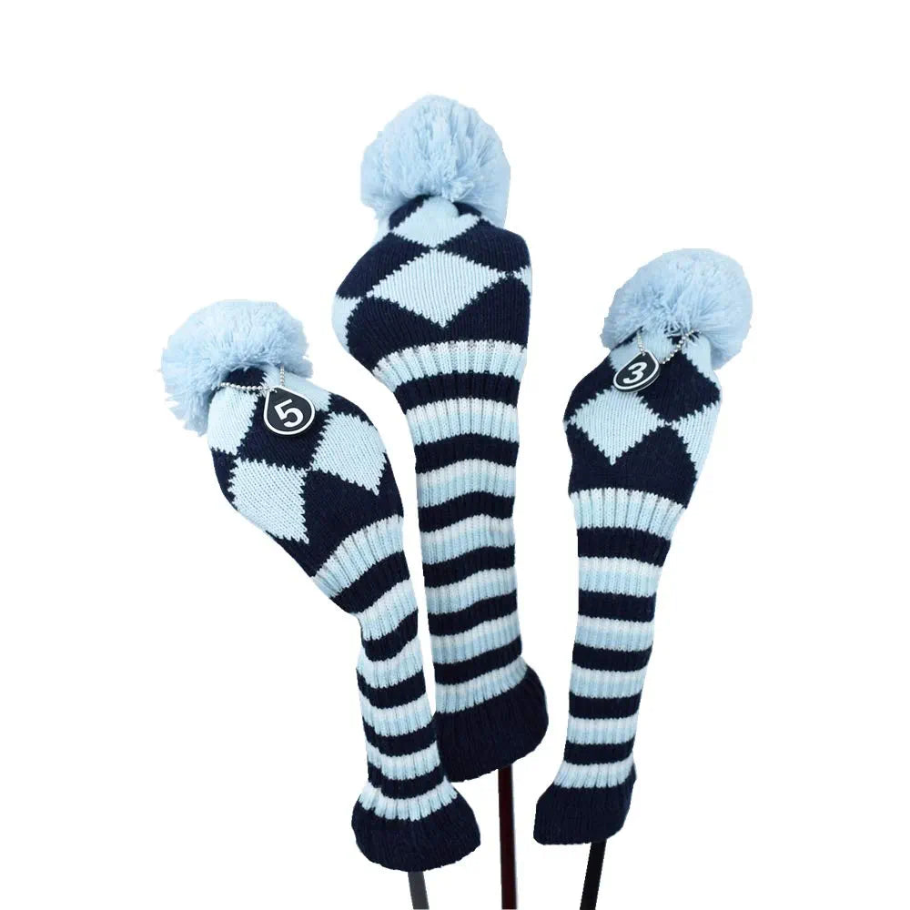 Stripes Knitted Golf Club Head Covers 3 Piece Set 1 3 5 Driver and Fairway HeadCovers Fits 460cc Drivers
