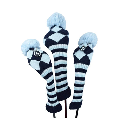 Stripes Knitted Golf Club Head Covers 3 Piece Set 1 3 5 Driver and Fairway HeadCovers Fits 460cc Drivers