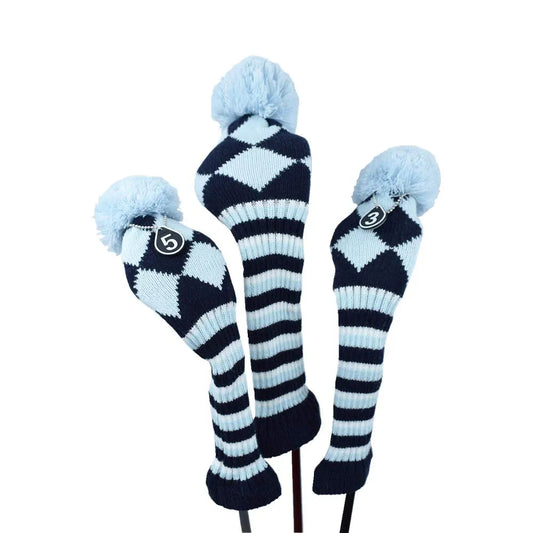 Stripes Knitted Golf Club Head Covers 3 Piece Set 1 3 5 Driver and Fairway HeadCovers Fits 460cc Drivers