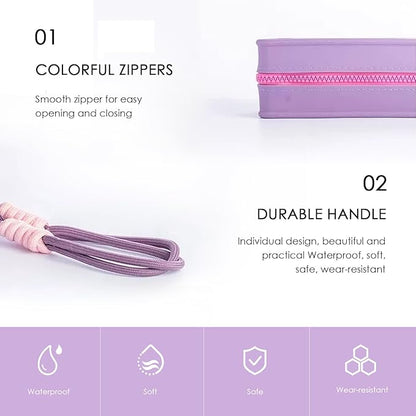 Travistar Silicone Travel Makeup Bag - Large Capacity Make Up Pouch Travel Makeup Organizer Bag Waterproof Toiletry Bag Portable Cosmetic Bag Small Womens Brush Holder Bag with Zipper Closure Purple