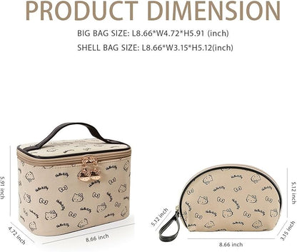 AmBealla Make up Bag Travel Cosmetic Bags Brush Holder Zipper Pouch Case Organizer Cute Organizer Suitable for Purse for Women (Beige 2PCS)