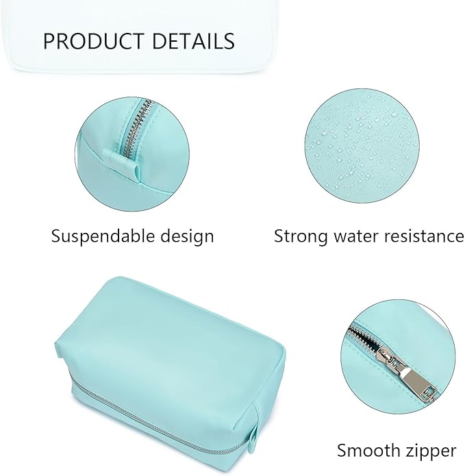 Organizer Bag Lightweight Cosmetic Bag with Ring Clasp Perfect Travel Makeup Bag for Women nylon Stand Up Design (Mint Green/Nylon)