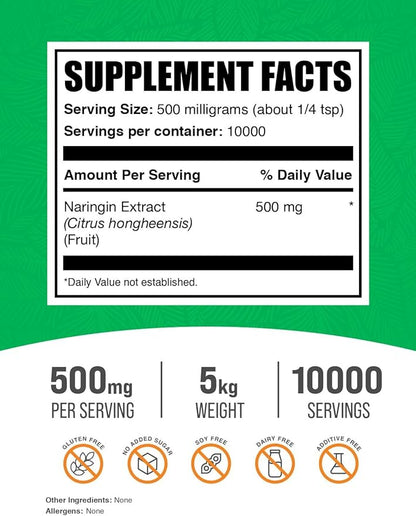 BulkSupplements.com Naringin Extract Powder - Sourced from Citrus Fruit, Naringin Supplement - Gluten Free, 500mg per Serving - 10000 Servings, 5kg (11 lbs) (Pack of 5)