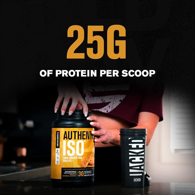 Authentic ISO Grass Fed Whey Protein Isolate Powder - Low Carb, Non-GMO Muscle Building Protein w/ No Fillers, Mixes Perfectly for Post Workout Recovery, Vanilla Oatmeal Cookie - 2LB, 30 SV