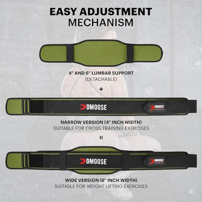 DMoose Weight Lifting Belt for Men & Women 2 in 1 Adjustable 4" 6" 6" Width