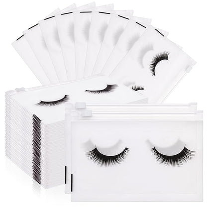 Noverlife 100PCS Eyelash Makeup Bags - Waterproof Plastic Makeup Bags with Zipper, Toiletry Pouch Cosmetic Bags for Clients