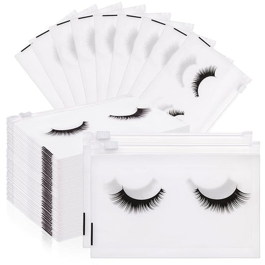 Noverlife 100PCS Eyelash Makeup Bags - Waterproof Plastic Makeup Bags with Zipper, Toiletry Pouch Cosmetic Bags for Clients
