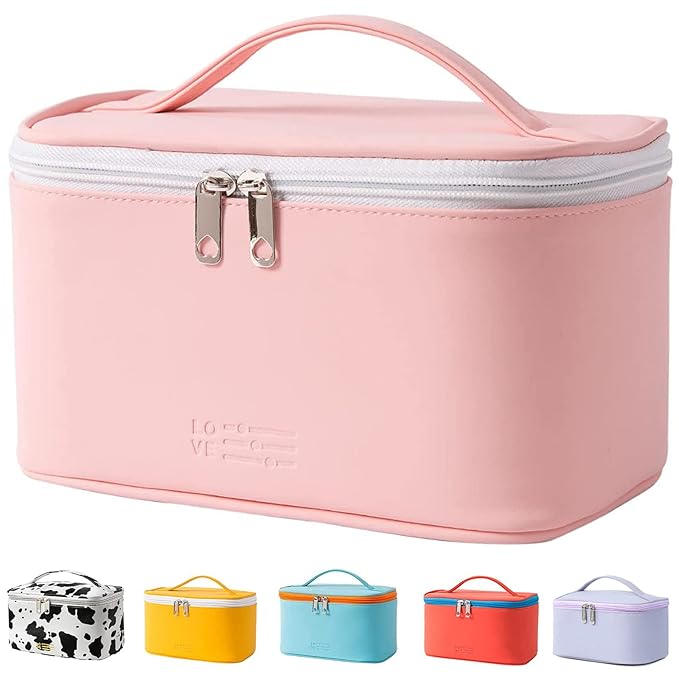 KITENROM Portable Makeup Bag Cosmetic Bags for Women Medium Pouch Case Purse Make Up Organization Waterproof (Pink)