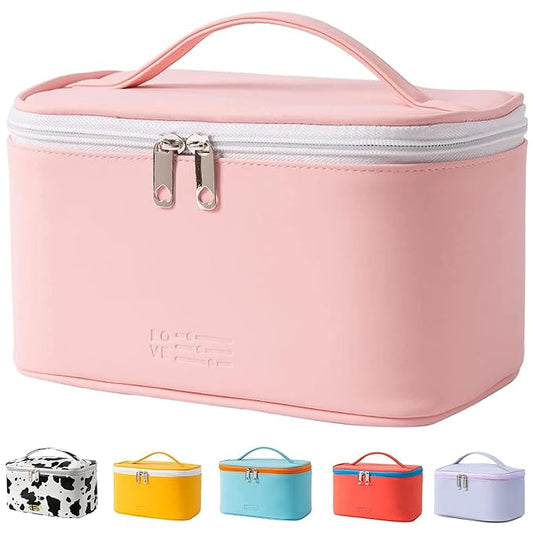 KITENROM Portable Makeup Bag Cosmetic Bags for Women Medium Pouch Case Purse Make Up Organization Waterproof (Pink)
