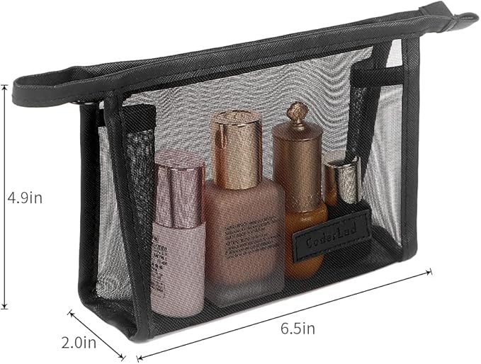 fashion portable cosmetic bag,Visible large capacity Nylon storage bag, for Business Travel bath, Unisex (black 3pcs set) (whole mesh triangle zippered cosmetic bag)