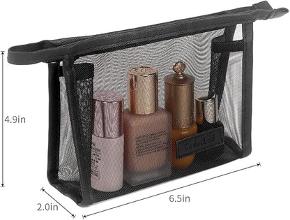 fashion portable cosmetic bag,Visible large capacity Nylon storage bag, for Business Travel bath, Unisex (black 3pcs set) (whole mesh triangle zippered cosmetic bag)