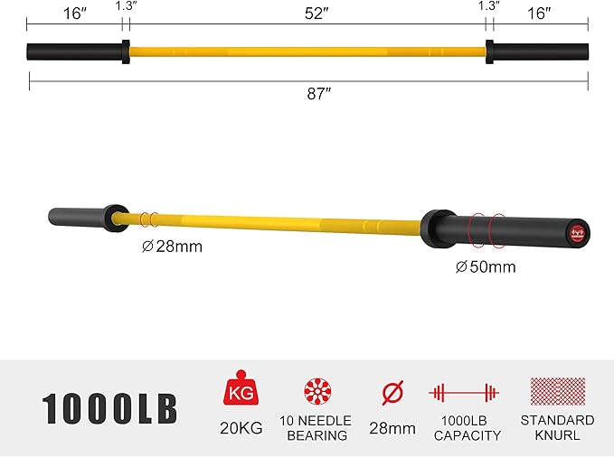 Elevens Olympic Barbell Training Curl Weight Bar 300LBS/330LBS/700LBS /1000LBS/1500LBS Capacity,Chrome