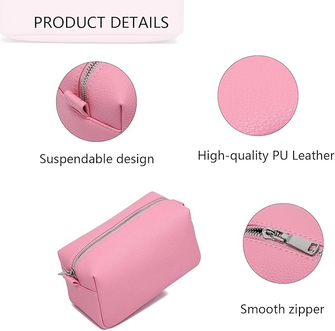 PU leather Organizer Bag Lightweight Cosmetic Bag with Ring Clasp Perfect Travel Makeup Bag for Women (Azalea Pink/PU)