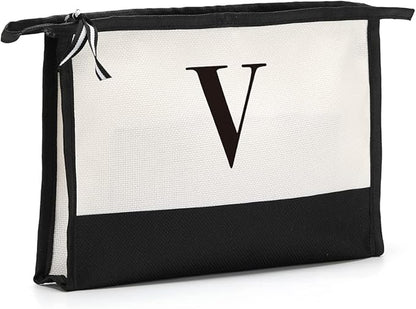 Monogrammed for Women Initial bridesmaid gifts, Personalized monogram Monogram Cosmetic Bag,Travel Makeup Bag Suitable for Wedding weekend Beach Gift for Women Teachers Friends.Pure letters V