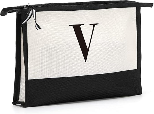 Monogrammed for Women Initial bridesmaid gifts, Personalized monogram Monogram Cosmetic Bag,Travel Makeup Bag Suitable for Wedding weekend Beach Gift for Women Teachers Friends.Pure letters V